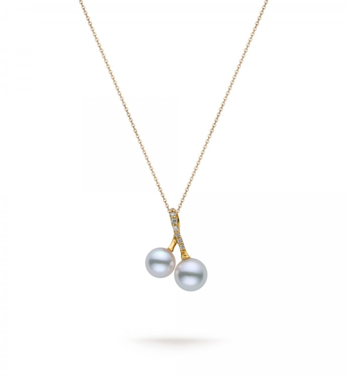 5.0-6.0mm White Akoya Double Pearl Pendant in 18K Gold - AAAA Quality