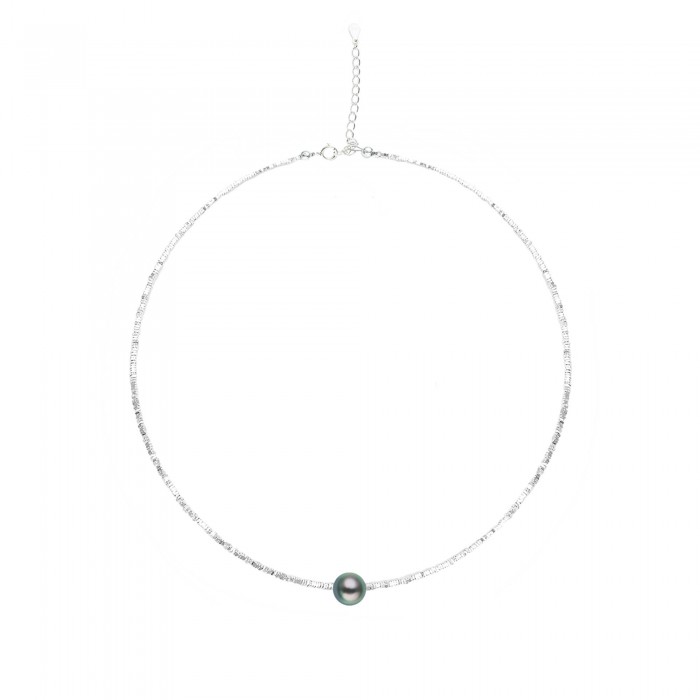 9.0-10.0mm Tahitian Pearl & Silver Necklace - AAAA Quality