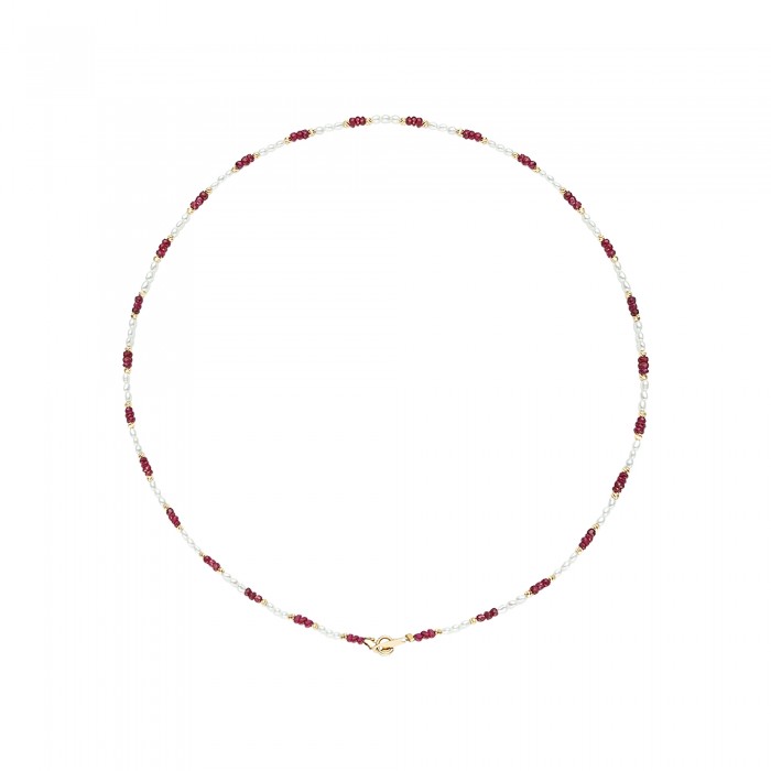 2.0-2.5mm Keshi Akoya Pearl & Ruby Necklace - AAAA Quality