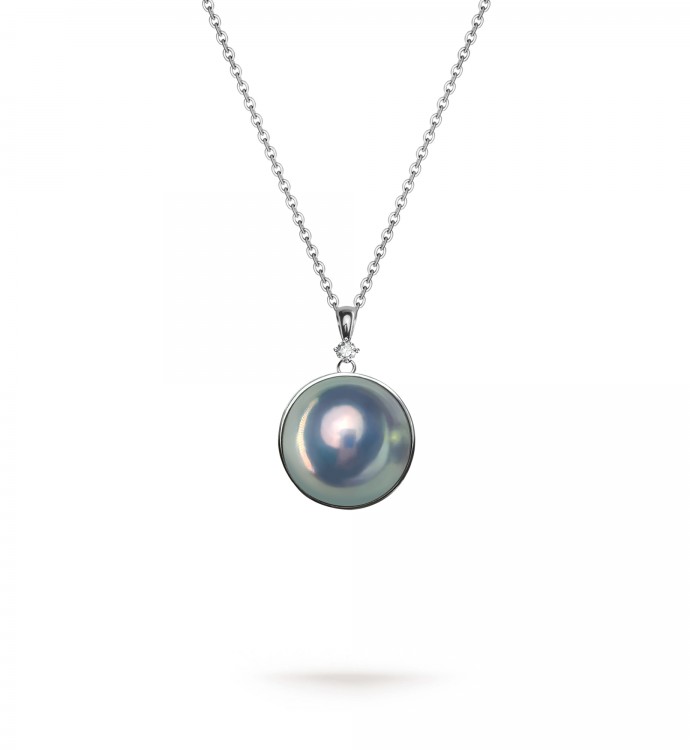14.5-15.0mm Starry Blue Mabe Pearl Removable Pendant in 18K Gold - AAAAA Quality