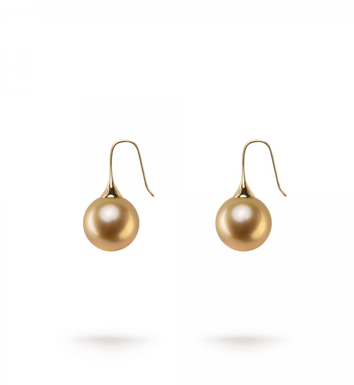 13.0-14.0mm Golden South Sea Pearl Imperial Earrings in 18K Gold - AAAA Quality