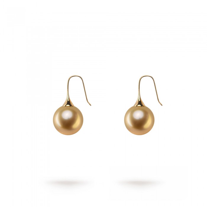 13.0-14.0mm Golden South Sea Pearl Imperial Earrings in 18K Gold - AAAA Quality