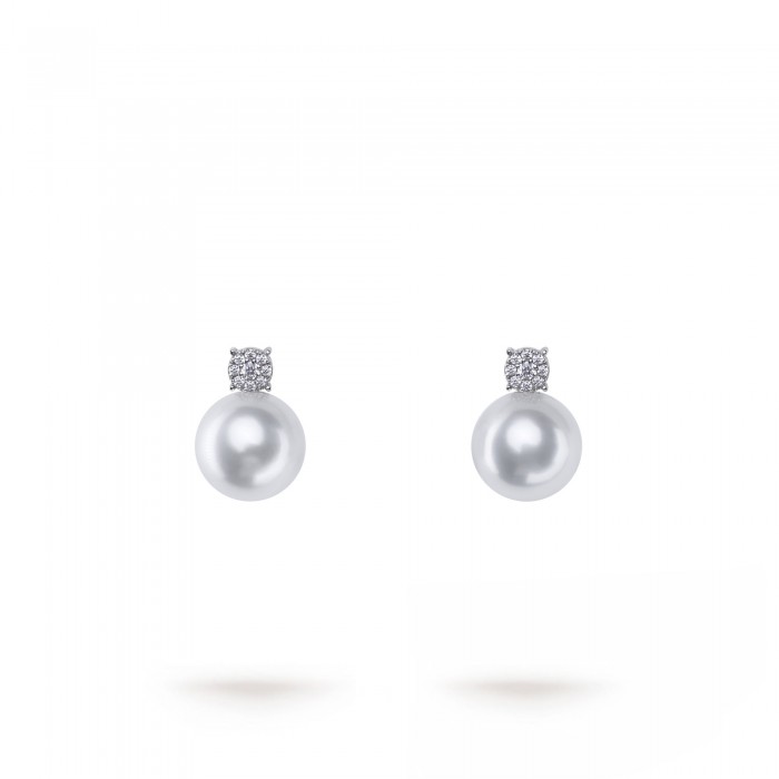 11.0-12.0mm White South Sea Pearl Dion Earrings in 18K Gold - AAAA Quality