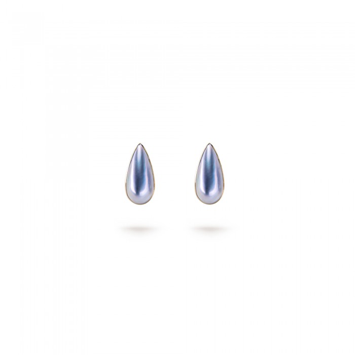 13.0-14.0mm Blue Mabe Earrings in 18K Gold - AAAA Quality