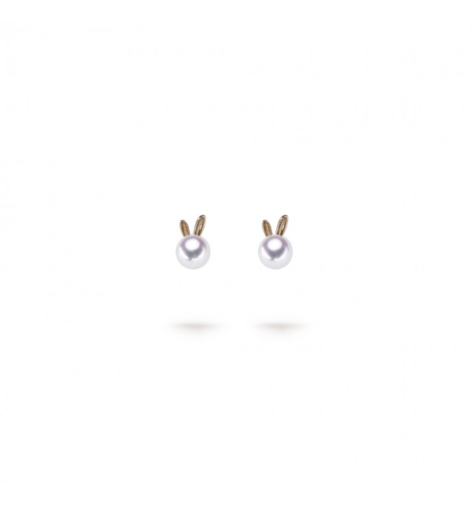 5.5-6.0mm Akoya Pearl Rabbit Ear Stud Earrings in Sterling Silver - AAAA Quality