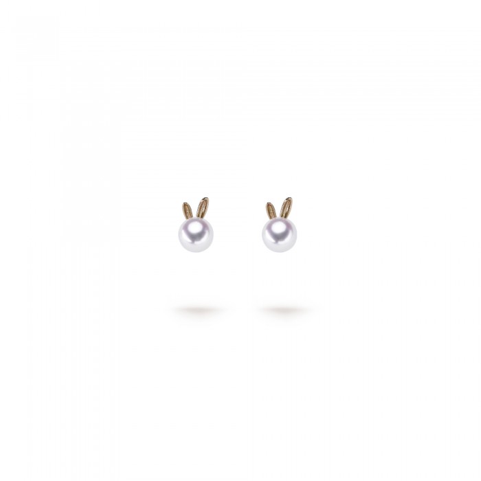 5.5-6.0mm Akoya Pearl Rabbit Ear Stud Earrings in Sterling Silver - AAAA Quality