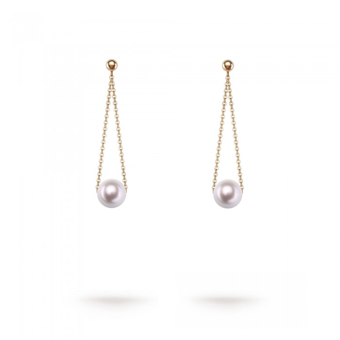 7.0-8.0mm Akoya Pearl Planet Drop Earrings in 18K Gold - AAA Quality