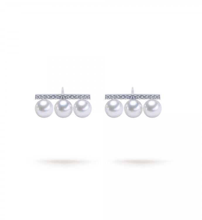 6.0-6.5mm Akoya Pearl & Diamond Harmony Earrings in 18K Gold - AAAAA Quality
