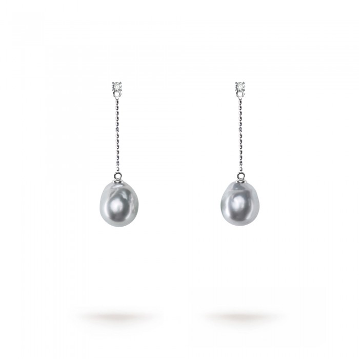 10.0-11.0mm Baroque Blue South Sea Pearl Rain Drop Earrings in 18K Gold - AAA Quality