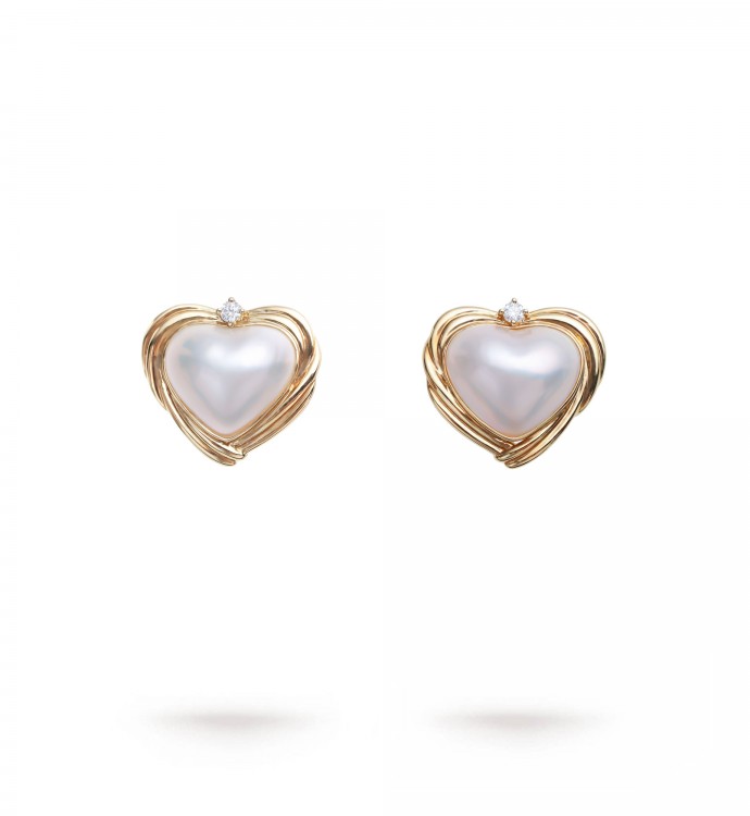 16.0-17.0mm White Mabe Pearl Heart Earrings - AAAAA Quality