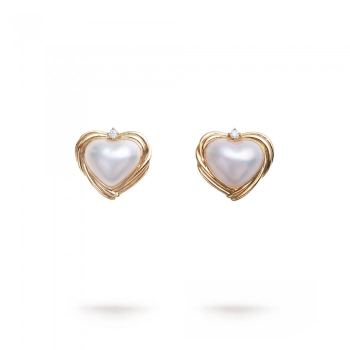 16.0-17.0mm White Mabe Pearl Heart Earrings - AAAAA Quality