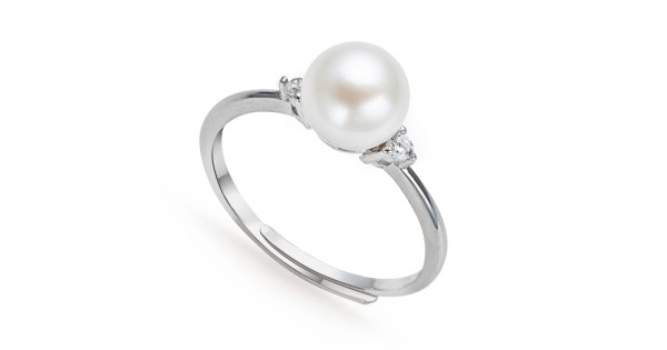 7.0-8.0mm White Akoya Pearl Bezel Ring - AAAA Quality