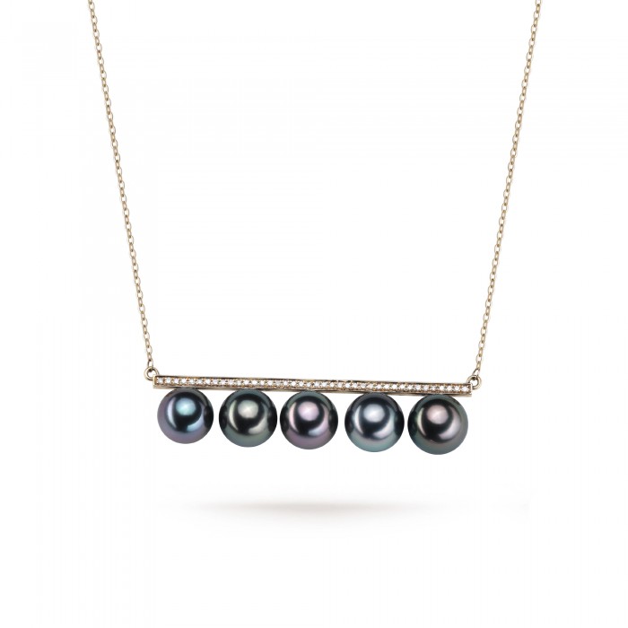 9.0-10.0mm Tahitian Pearl & Diamond Bar Pendant in 18K Gold - AAAA Quality