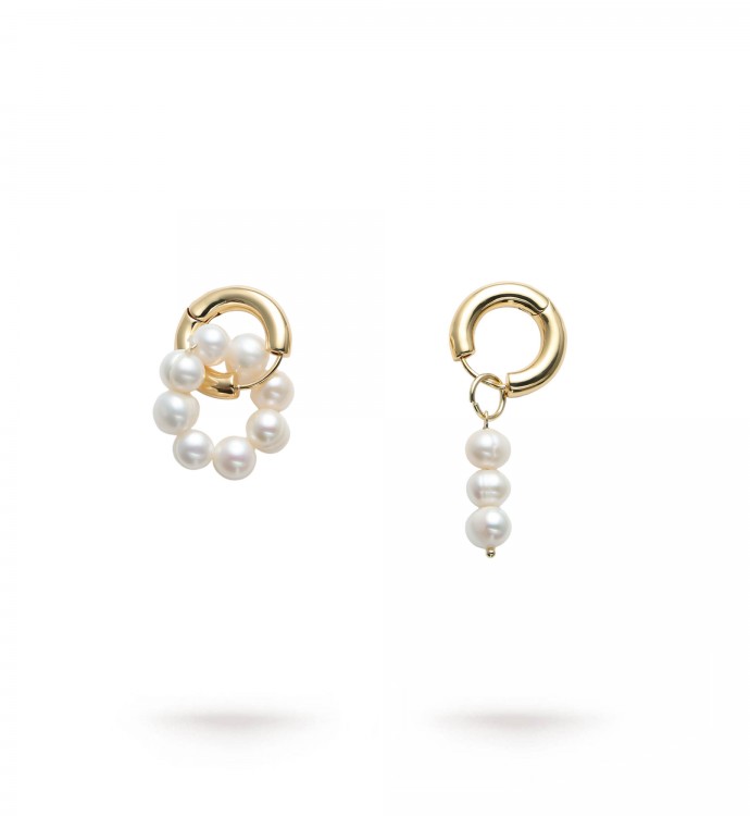 Mismatched Circle & Stick Pearl Dangle Earrings