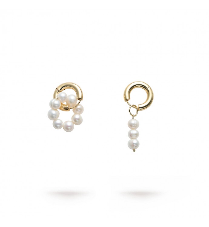 Mismatched Circle & Stick Pearl Dangle Earrings
