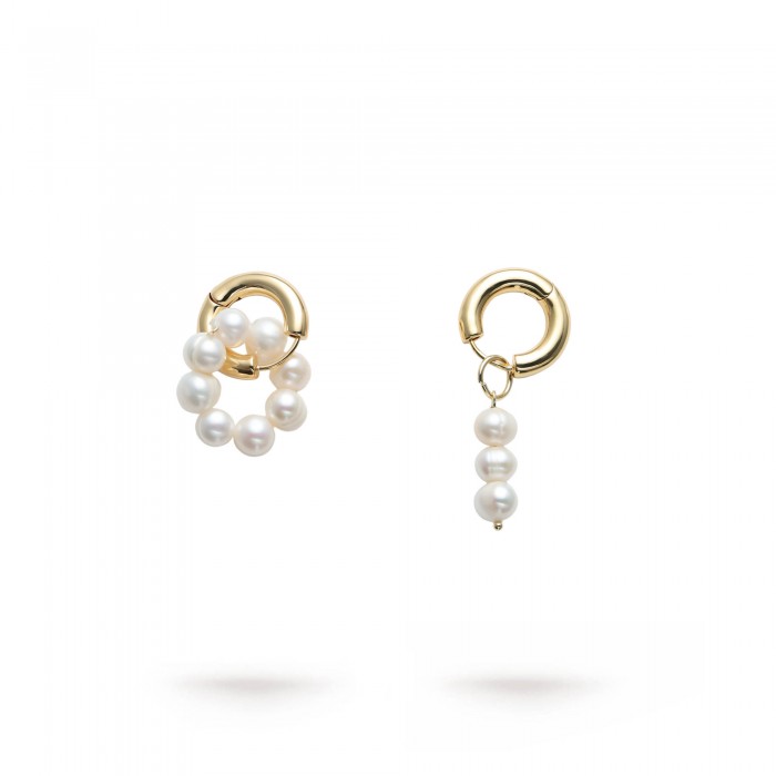 Mismatched Circle & Stick Pearl Dangle Earrings