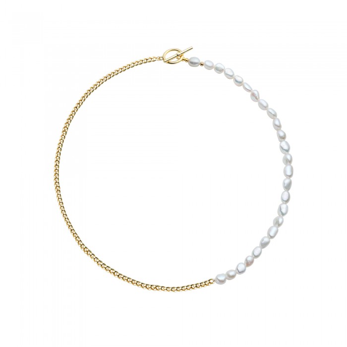 Gold Half Chain Necklace in White Freshwater Pearl