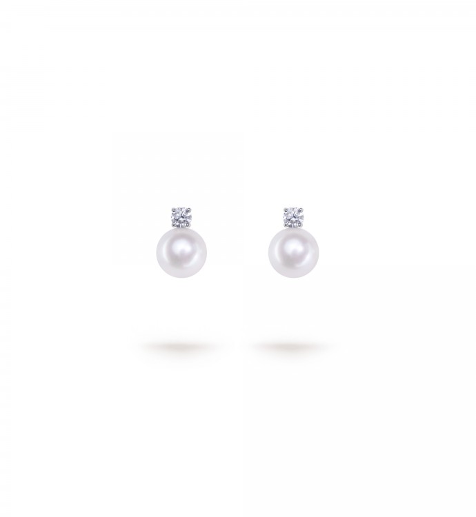 7.0-7.5mm Akoya Pearl & Diamond Dion Earrings in 18K Gold - AAAA Quality