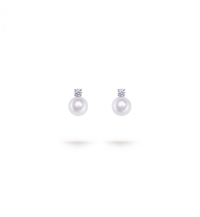 7.0-7.5mm Akoya Pearl & Diamond Dion Earrings in 18K Gold - AAAA Quality