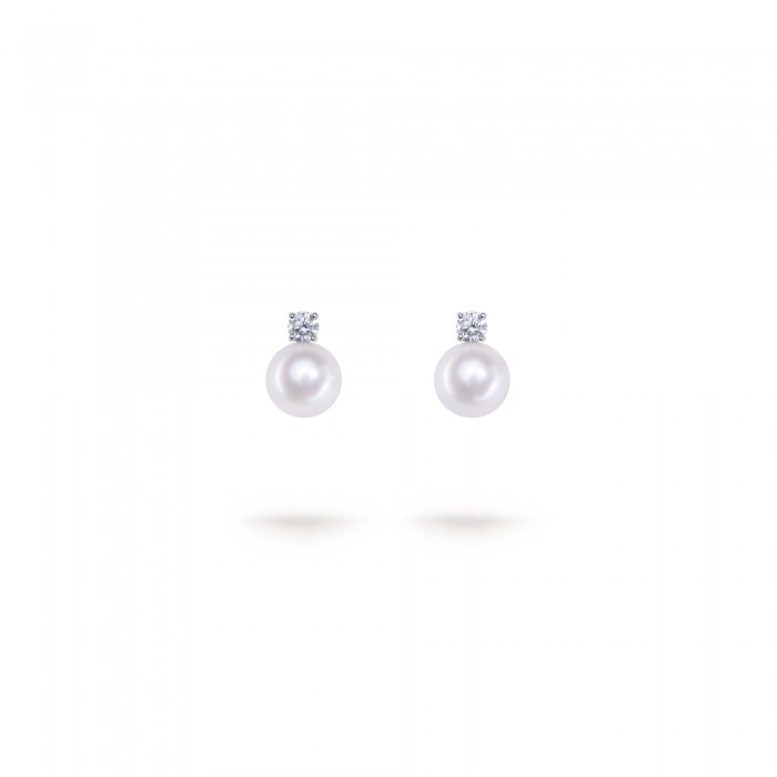 7.0-7.5mm Akoya Pearl & Diamond Dion Earrings in 18K Gold - AAAA Quality