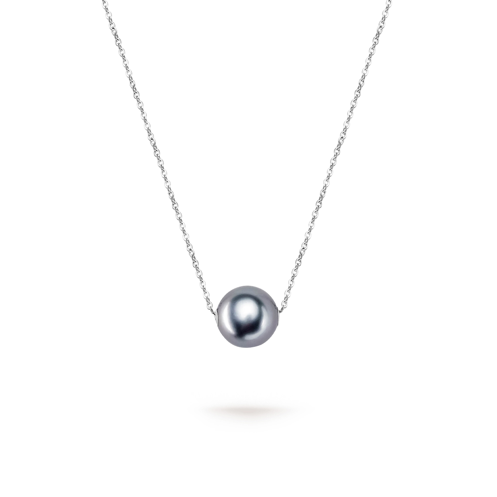 9.0-10.0mm Grey Tahitian Pearl Floating Pendant in 18K Gold - AAAA Quality