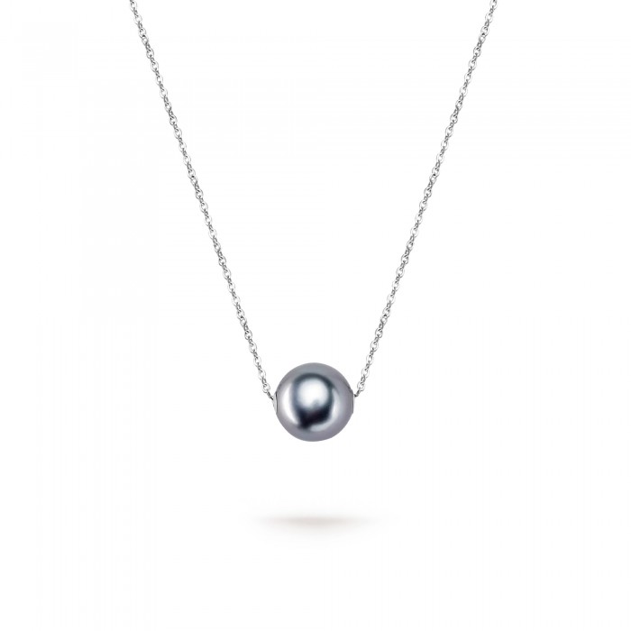 9.0-10.0mm Grey Tahitian Pearl Floating Pendant in 18K Gold - AAAA Quality