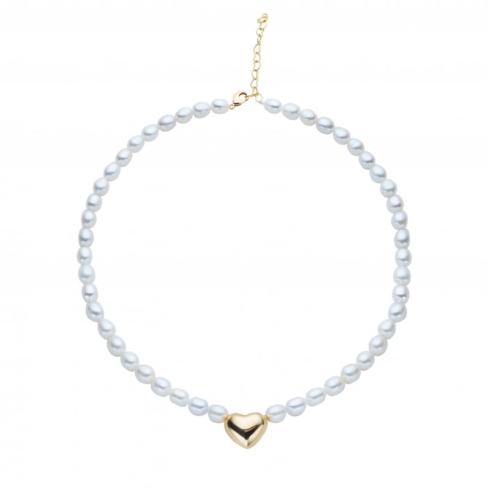 White Freshwater Heart Pendant Choker Necklace - AAA Quality