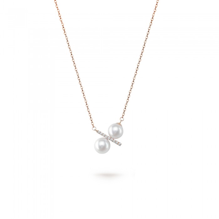 7.0-7.5mm Akoya Pearl & Diamond Percentile Pendant in 18K Gold - AAAA Quality