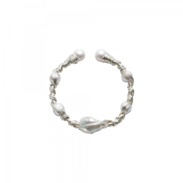 Two Tone high quality Baroque Pearl Link Bracelet Sterling Silver