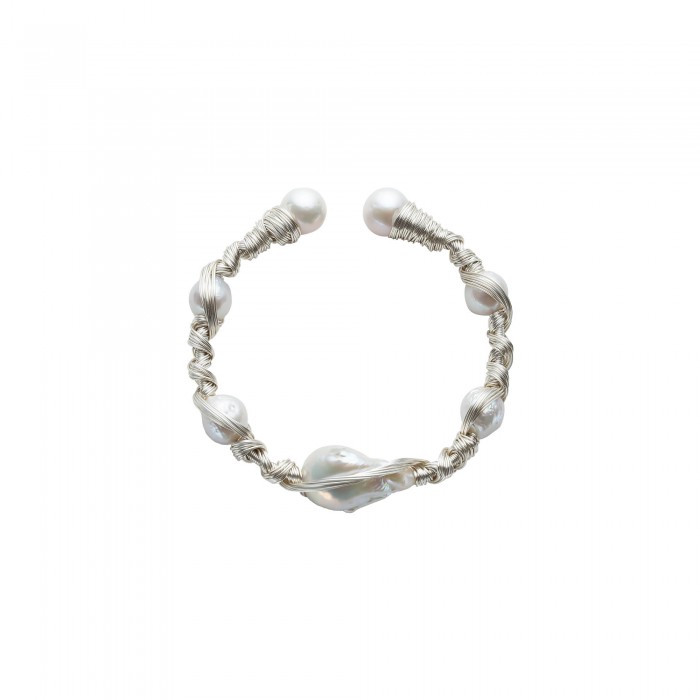 Baroque Pearl Silver Color Wrap Bangle