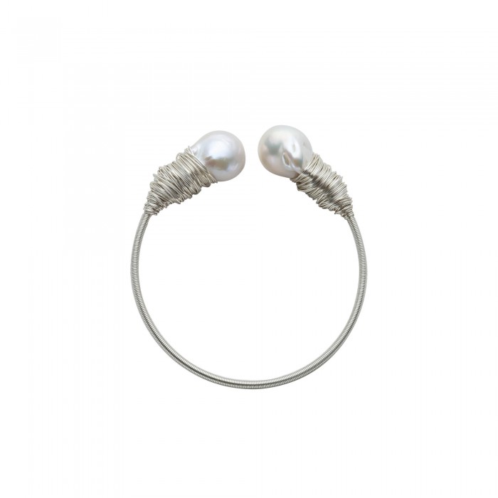 White Baroque Pearl Silver-Colored Bangle