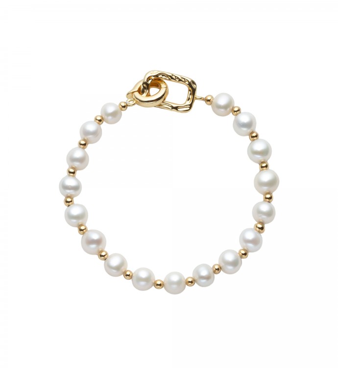 White Baroque Pearl Openwork Rectangular Ring Clasp Bracelet