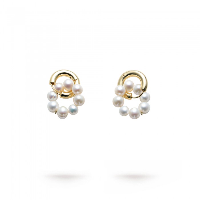 Double Circle Freshwater Pearl Hoop Earrings