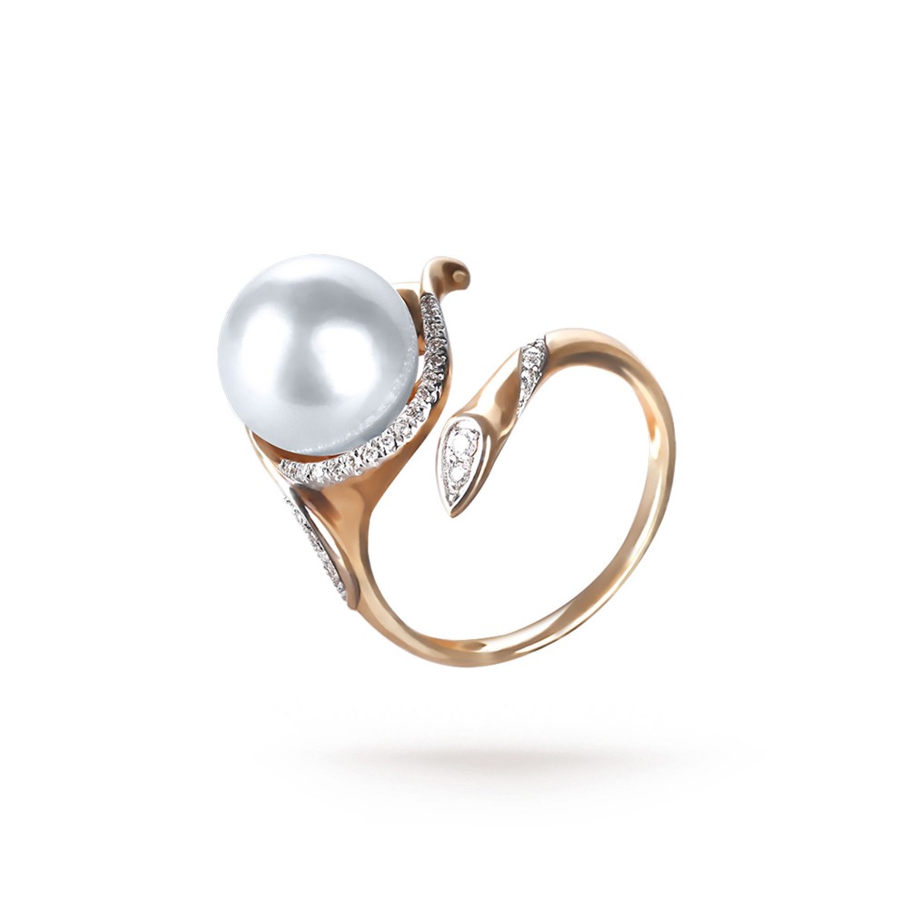 10.0-11.0mm White South Sea Pearl Aurelia Ring in 18K Gold - AAAAA Quality