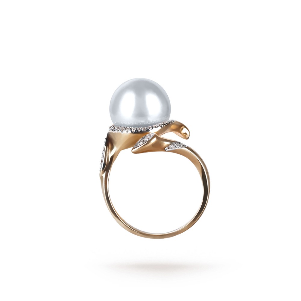 10.0-11.0mm White South Sea Pearl Aurelia Ring in 18K Gold - AAAAA Quality