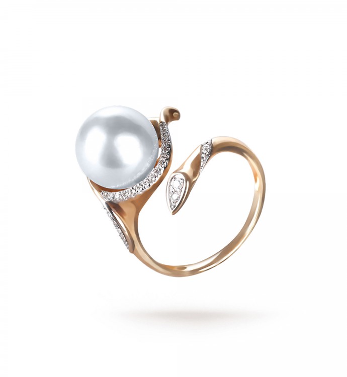 10.0-11.0mm White South Sea Pearl Aurelia Ring in 18K Gold - AAAAA Quality