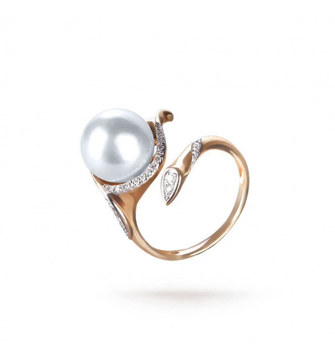 10.0-11.0mm White South Sea Pearl Aurelia Ring in 18K Gold - AAAAA Quality