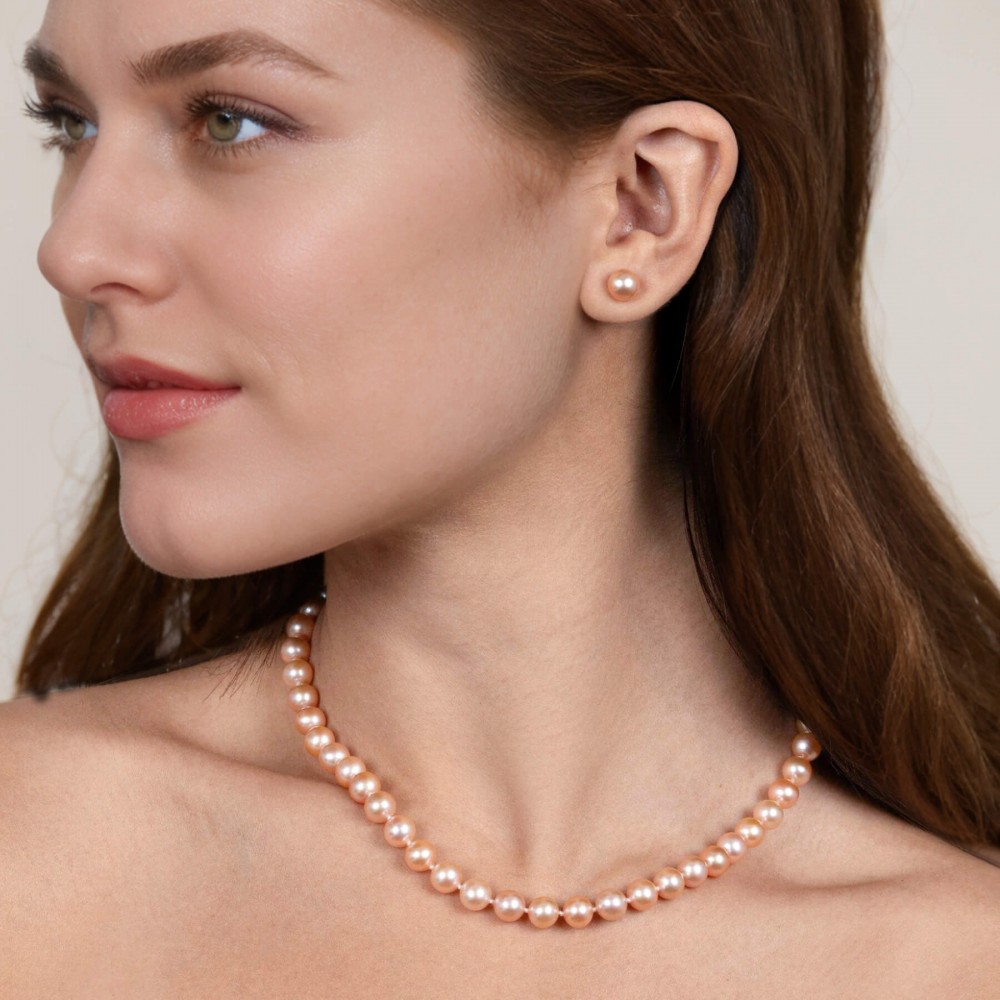 16Inch 7.5-8.0 mm AAA Freshwater Pink to Peach Pearl Necklace