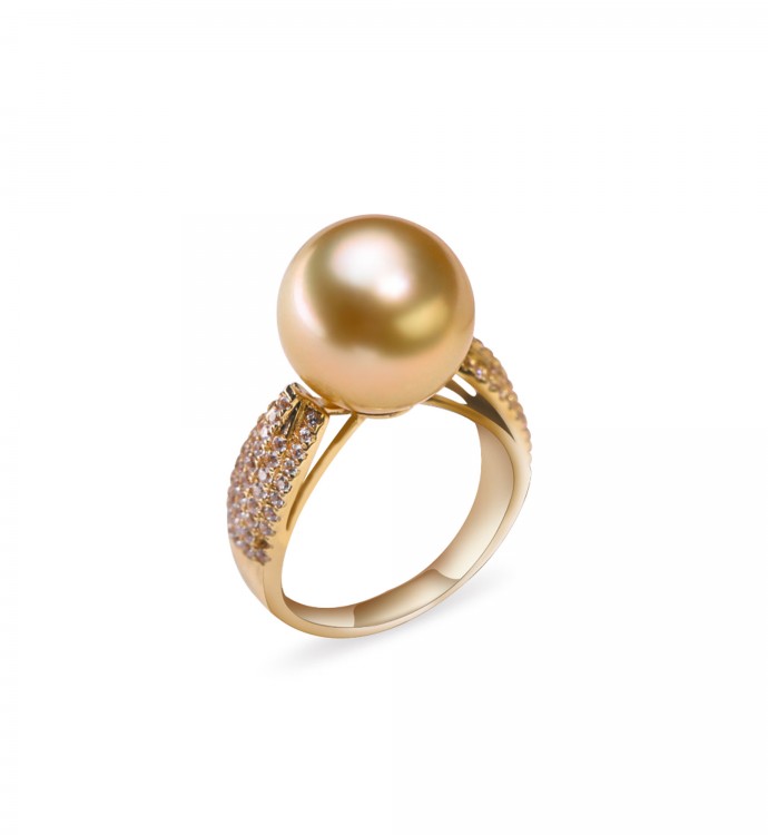 12.0-13.0mm Golden South Sea Pearl Orbit Ring in 18K Gold - AAAA Quality