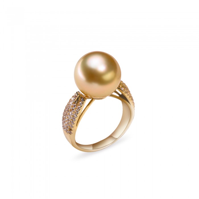 12.0-13.0mm Golden South Sea Pearl Orbit Ring in 18K Gold - AAAA Quality