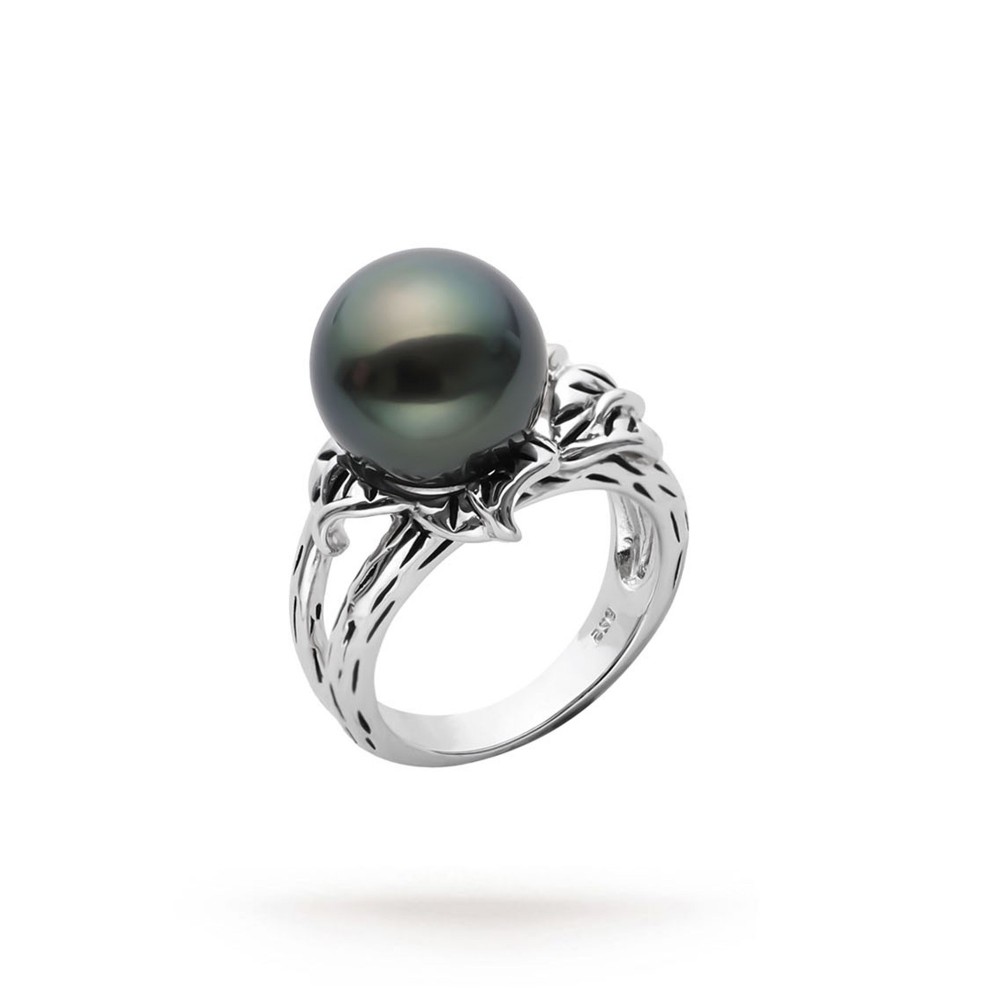 12.0-13.0mm Tahitian Pearl Ring In Sterling Silver - AAAA Quality