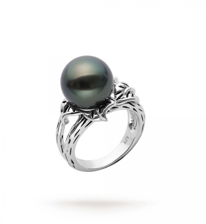 12.0-13.0mm Tahitian Pearl Ring In Sterling Silver - AAAA Quality