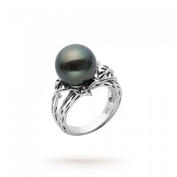 12.0-13.0mm Tahitian Pearl Ring In Sterling Silver - AAAA Quality