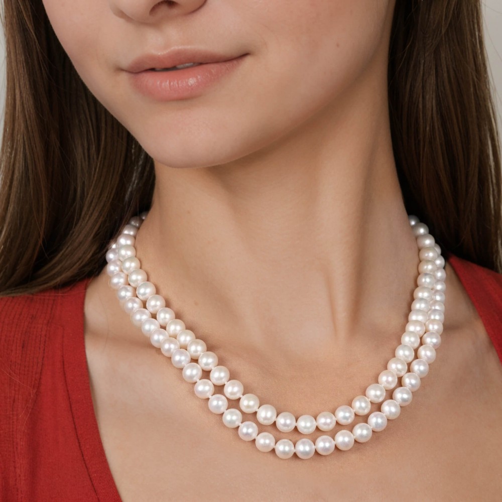 8.5-9.0 mm AAA Double Strand White Freshwater Pearl Necklace