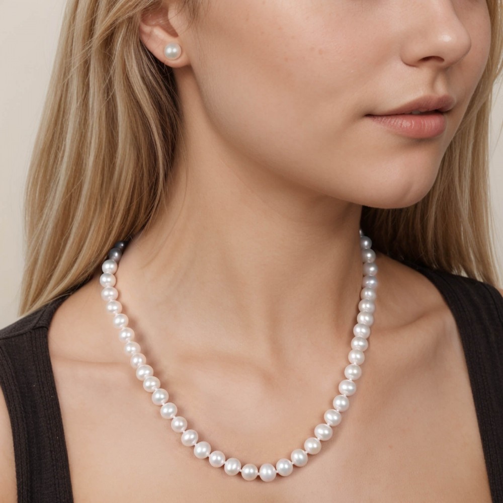 7.5-8.0 mm 18-Inch AA+ White Freshwater Pearl Necklace