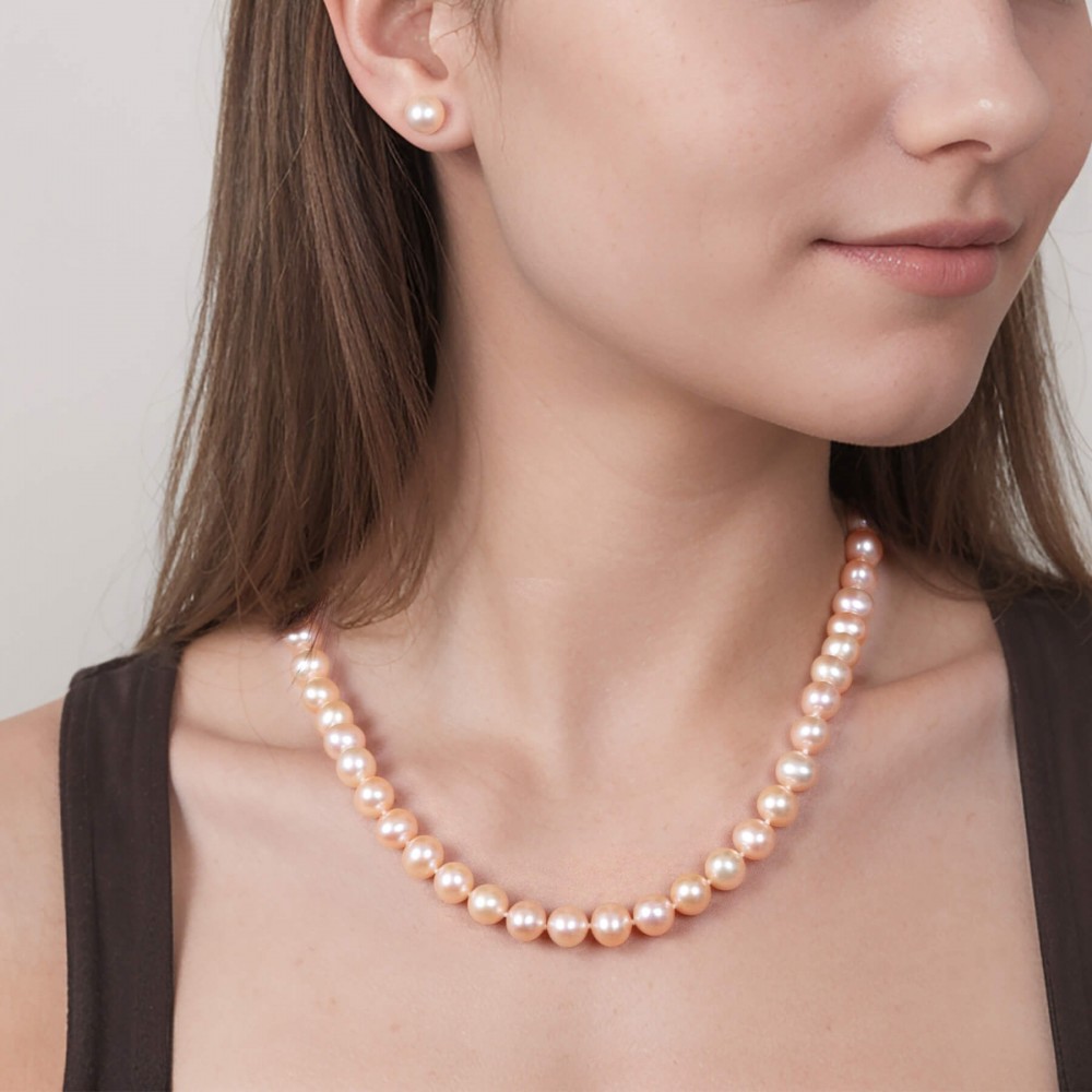 18 Inch 8.5-9.0 mm AA+ Pink to Peach Freshwater Pearl Necklace