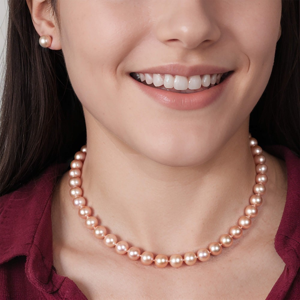 16 Inch 8.5-9.0 mm AAA Pink to Peach Freshwater Pearl Necklace