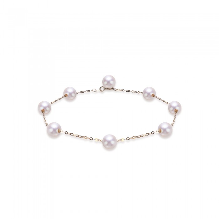 5.0-6.0mm White Freshwater Pearl Tin Cup Bracelet in 18K Gold - AAAA Quality