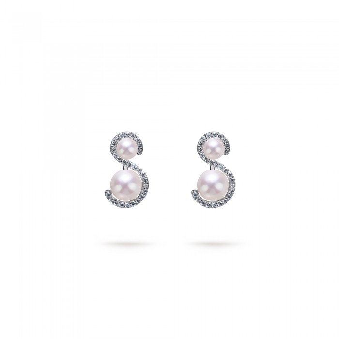 4.0-7.0mm White Freshwater Pearl & Diamond Accent Earrings in Sterling Silver - AAAA Quality