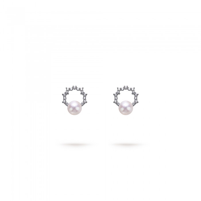 5.0-5.5mm White Freshwater Pearl & Diamond Lucia Earrings in Sterling Silver - AAAA Quality